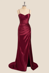 Mermaid Straps Wine Red Long Formal Dress for Wedding Guests - MyChicDress